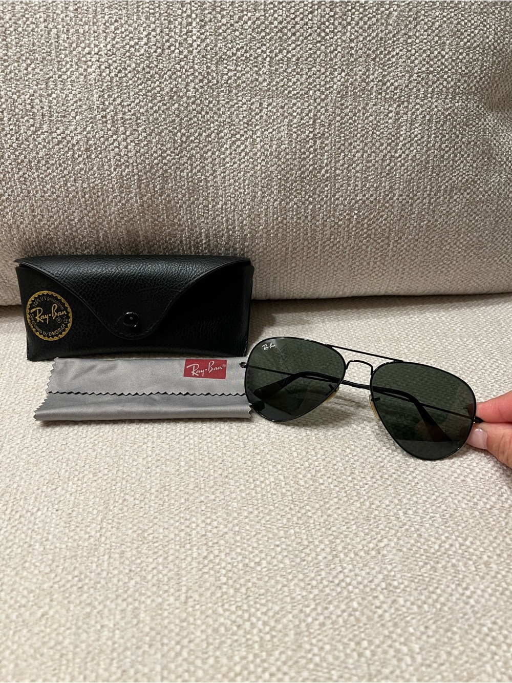 Ray-Ban Black Frame Sunglasses with Green Lenses